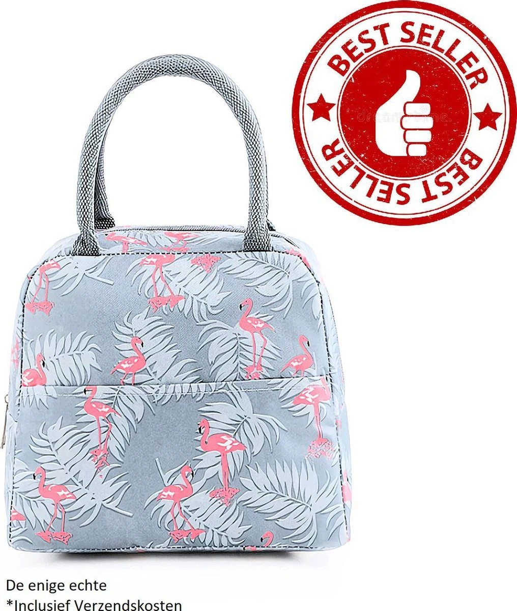 Koeltas - Lunchtas - Volwassenen En Kinderen - Compact & Handig: Zomer - Picknick -School - Lunch - Werk - Grijs Flamingo 9 Koeltas - Lunchtas - Volwassenen En Kinderen - Compact & Handig: Zomer - Picknick -School - Lunch - Werk - Grijs Flamingo - Afbeelding 7