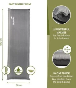Skandika Easy Single Zelfopblaasbaar Slaapmat – Slaapmat – Slaapmat Zelfopblazend – Logeerbed – Polyester, PVC - Premium Zelfopblazend Luchtbed, Antislip-materiaal, Ideaal Voor Camping – Outdoor, Camping – Kamperen – 196 X 60 X 10 Cm – 3.2kg - Grijs -Buiten Kamperen Apparatuur 1049x1200 2