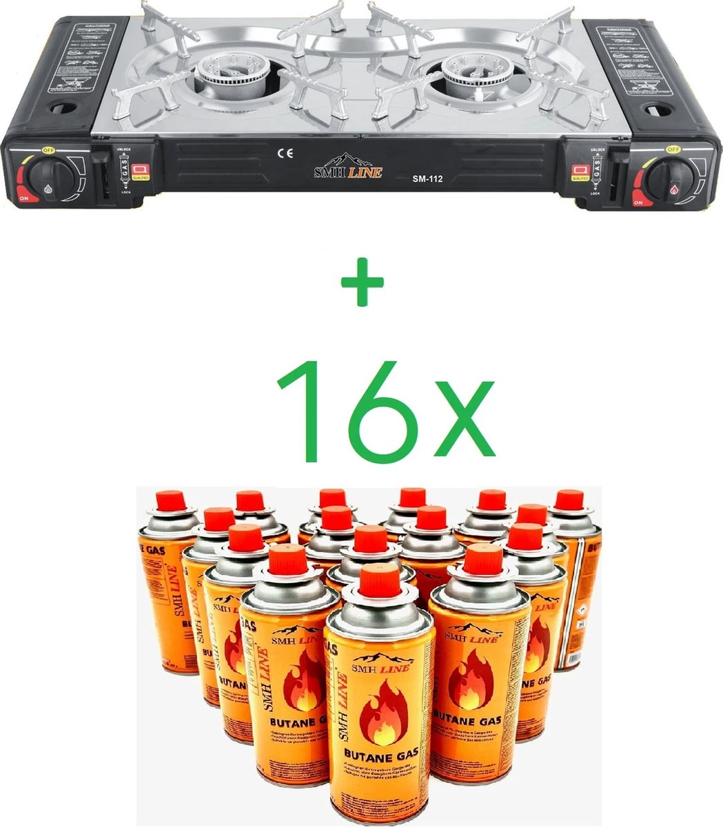 SMH LINE® Dubbele Camping Kooktoestel - 2 Pits - 2x 2500W - Incl. 16x Gasflessen 3 SMH LINE® Dubbele Camping Kooktoestel - 2 Pits - 2x 2500W - Incl. 16x Gasflessen