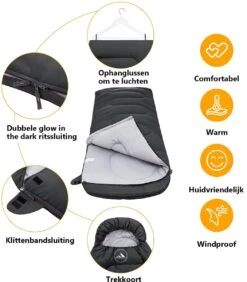HikeMeister Mummy Slaapzak 1600 Gram - Kamperen - Zwart - Ca. 220 X 80 Cm - Met Binnenzak - Comfortzone: 0-15 Graden - Draagtas -Buiten Kamperen Apparatuur 1051x1200 5