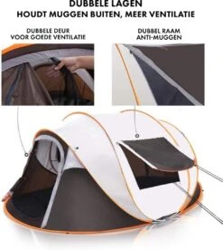 Fly Lab Luxe Pop Up Tent - Kampeer Tent - Grijs/Oranje - 4 Persoons -Buiten Kamperen Apparatuur 1072x1200