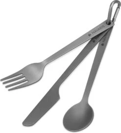 Navaris Campingbestek Van Titanium - Set Met Vork, Mes En Lepel - Bestekset Voor Onderweg En Op Reis - Inclusief Karabijnhaak En Bewaarzakje -Buiten Kamperen Apparatuur 1095x1200 5