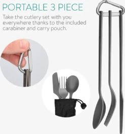 Navaris Campingbestek Van Titanium - Set Met Vork, Mes En Lepel - Bestekset Voor Onderweg En Op Reis - Inclusief Karabijnhaak En Bewaarzakje -Buiten Kamperen Apparatuur 1113x1200 9