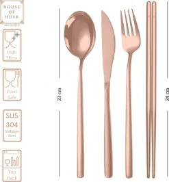 House Of Husk Reisbestek - Reis Bestekset - Chopsticks - Metalen Rietjes Met Borstel - Lepel - Vaatwasserbestendig - RVS - 7 Delig - Rose Goud -Buiten Kamperen Apparatuur 1115x1200 7