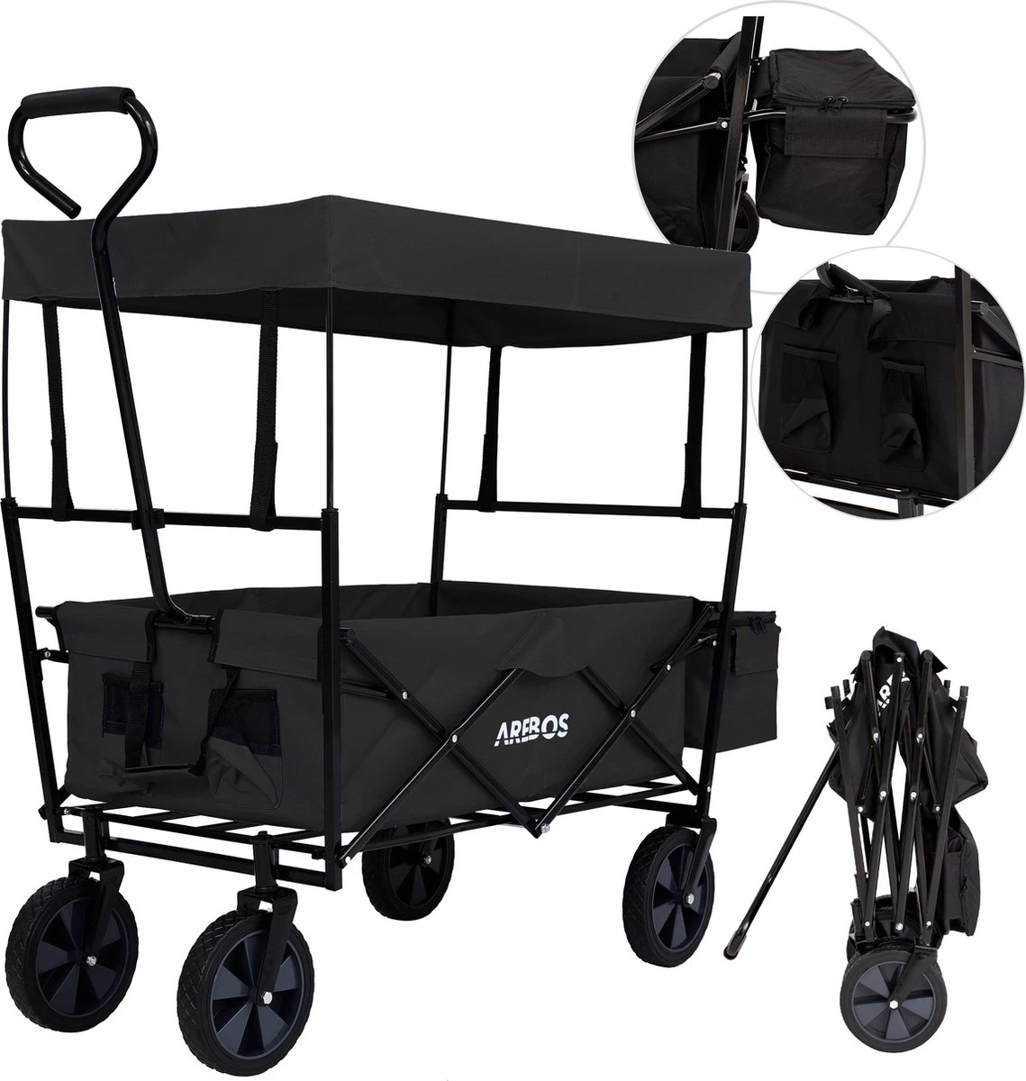 AREBOS Handwagen Vouwbare Dak Handwagen Vouwbare Trolley Uitrustingswagen Zwart 3 AREBOS Handwagen Vouwbare Dak Handwagen Vouwbare Trolley Uitrustingswagen Zwart