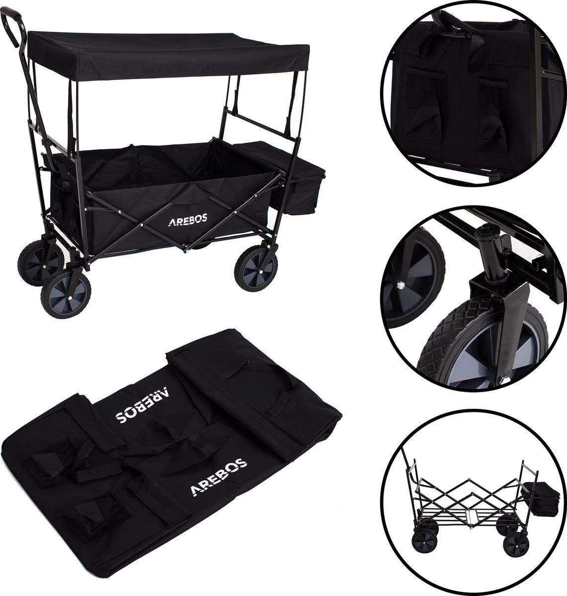 AREBOS Handwagen Vouwbare Dak Handwagen Vouwbare Trolley Uitrustingswagen Zwart 9 AREBOS Handwagen Vouwbare Dak Handwagen Vouwbare Trolley Uitrustingswagen Zwart - Afbeelding 7