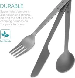 Navaris Campingbestek Van Titanium - Set Met Vork, Mes En Lepel - Bestekset Voor Onderweg En Op Reis - Inclusief Karabijnhaak En Bewaarzakje -Buiten Kamperen Apparatuur 1152x1200 4