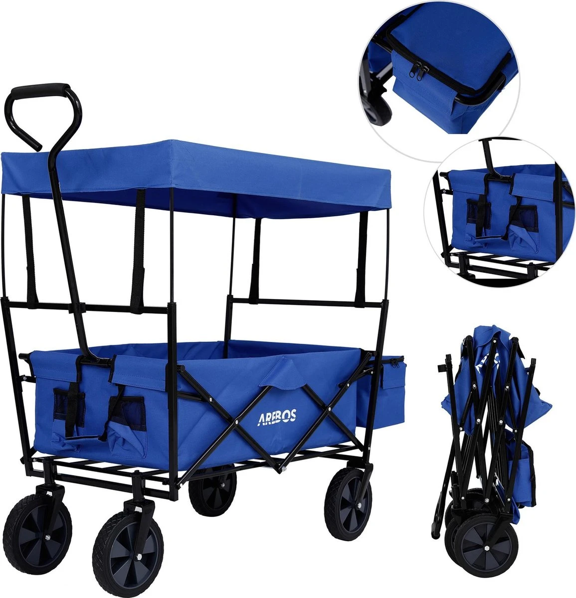 AREBOS Handwagen Vouwbare Dak Handwagen Vouwbare Trolley Uitrustingswagen Blauw 11 AREBOS Handwagen Vouwbare Dak Handwagen Vouwbare Trolley Uitrustingswagen Blauw - Afbeelding 9