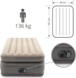 Intex Prime Comfort - Luchtbed - 1-Persoons - 99x191x51 Cm (BxLxH) - Grijs - Met Ingebouwde Motorpomp -Buiten Kamperen Apparatuur 1167x1200