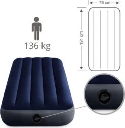 Intex Luchtbedset Intex Luchtbed - 1-Persoons - 76 X 191 X 25 Cm - Blauw + Intex Elektrische Pomp - 650 Liter/min + Hoeslaken Antraciet + Reparatieset -Buiten Kamperen Apparatuur 1175x1200 2