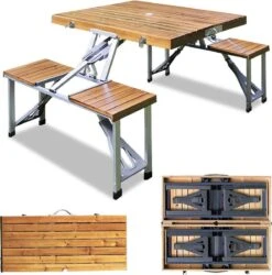Merkloos Deuba Picknicktafel Campingtafel - Opvouwbaar Voor 4 Personen - Hout En Aluminium -Buiten Kamperen Apparatuur 1185x1200 2