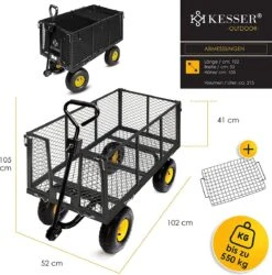 Exxen KESSER® Bolderkar, 550 Kg Belastbaar, Tuinwagen, Transportwagen, Tuinwagen, Uitneembaar Zeil, Gereedschapswagen, Handwagen, Veelzijdig Inzetbaar, Zwart -Buiten Kamperen Apparatuur 1185x1200 3