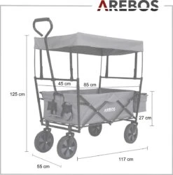 AREBOS Handwagen Vouwbare Dak Handwagen Vouwbare Trolley Uitrustingswagen Grijs -Buiten Kamperen Apparatuur 1187x1200 2