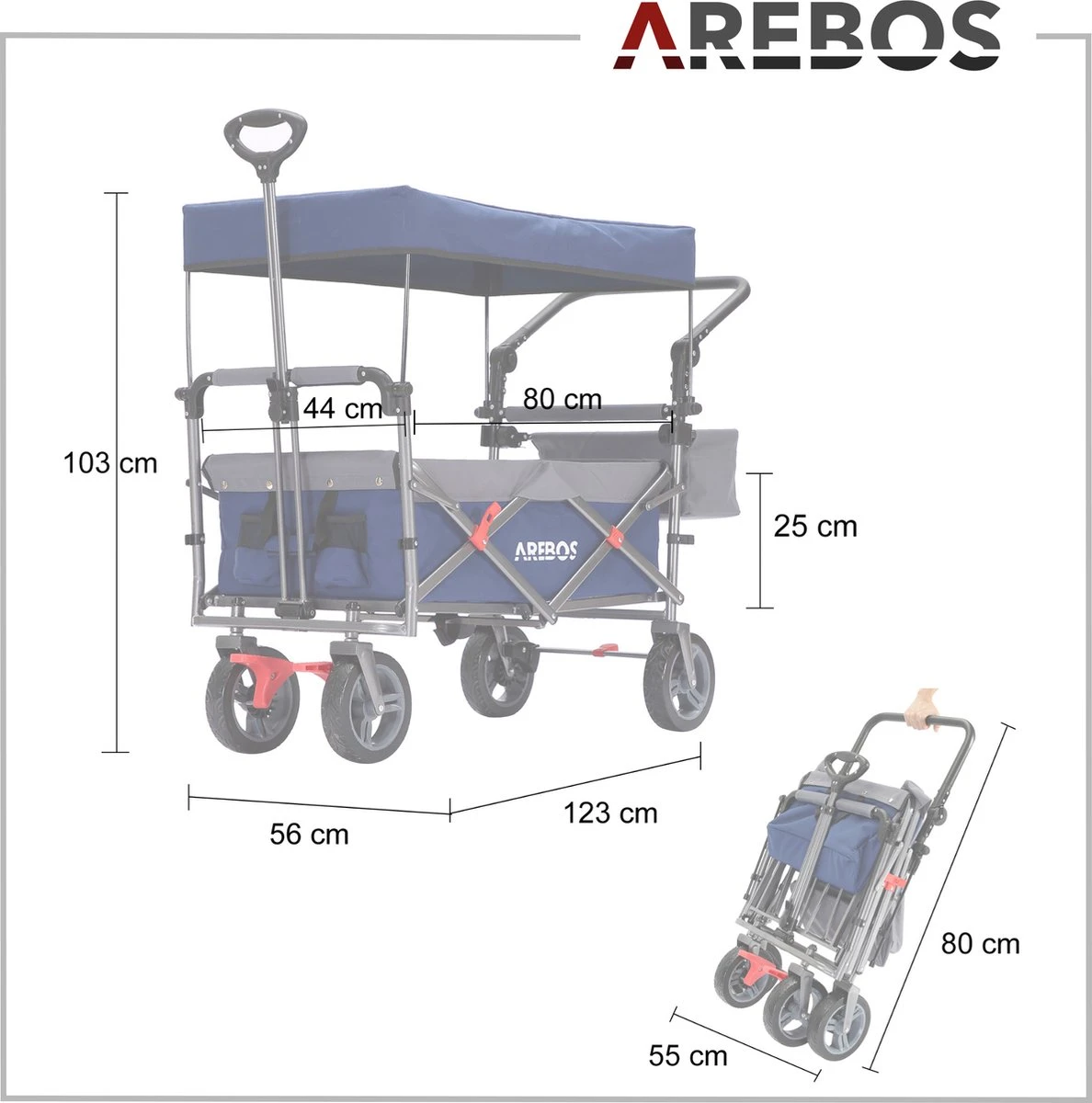 AREBOS Premium Steekwagen Met Dak Opvouwbare Tuinkar Handkar Bolderkar Blauw / Grijs 8 AREBOS Premium Steekwagen Met Dak Opvouwbare Tuinkar Handkar Bolderkar Blauw / Grijs - Afbeelding 6