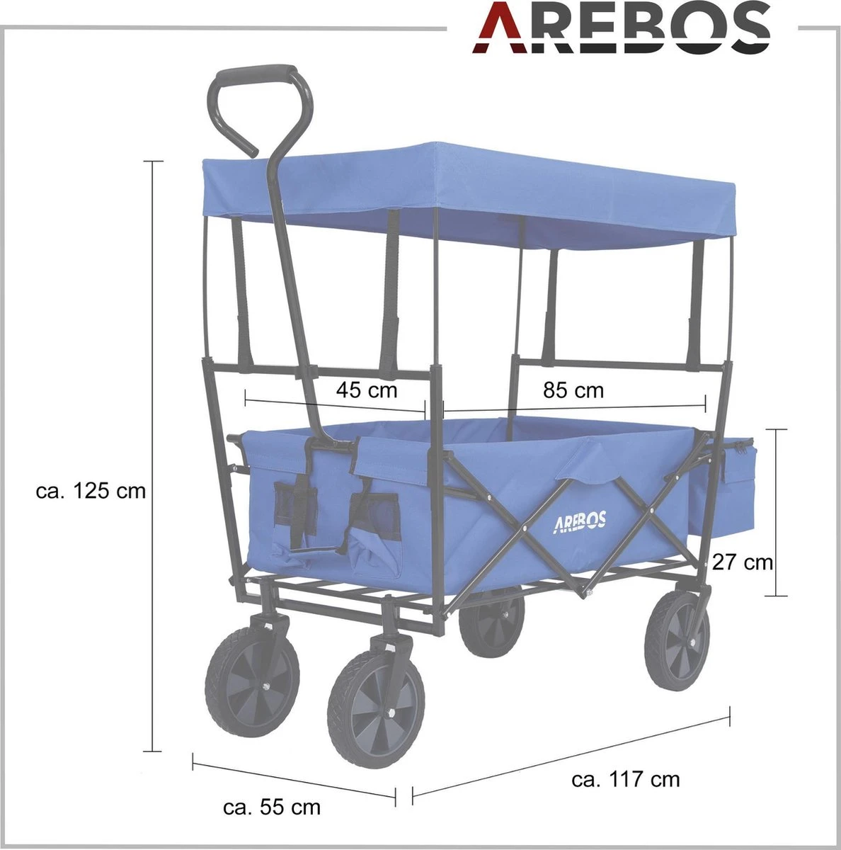 AREBOS Handwagen Vouwbare Dak Handwagen Vouwbare Trolley Uitrustingswagen Blauw 8 AREBOS Handwagen Vouwbare Dak Handwagen Vouwbare Trolley Uitrustingswagen Blauw - Afbeelding 6
