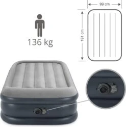 Intex Luchtbed - 1-Persoons - 99 X 191 X 42 Cm - Grijs - Met Pomp, Hoeslaken Zwart En Reparatieset -Buiten Kamperen Apparatuur 1189x1200 2