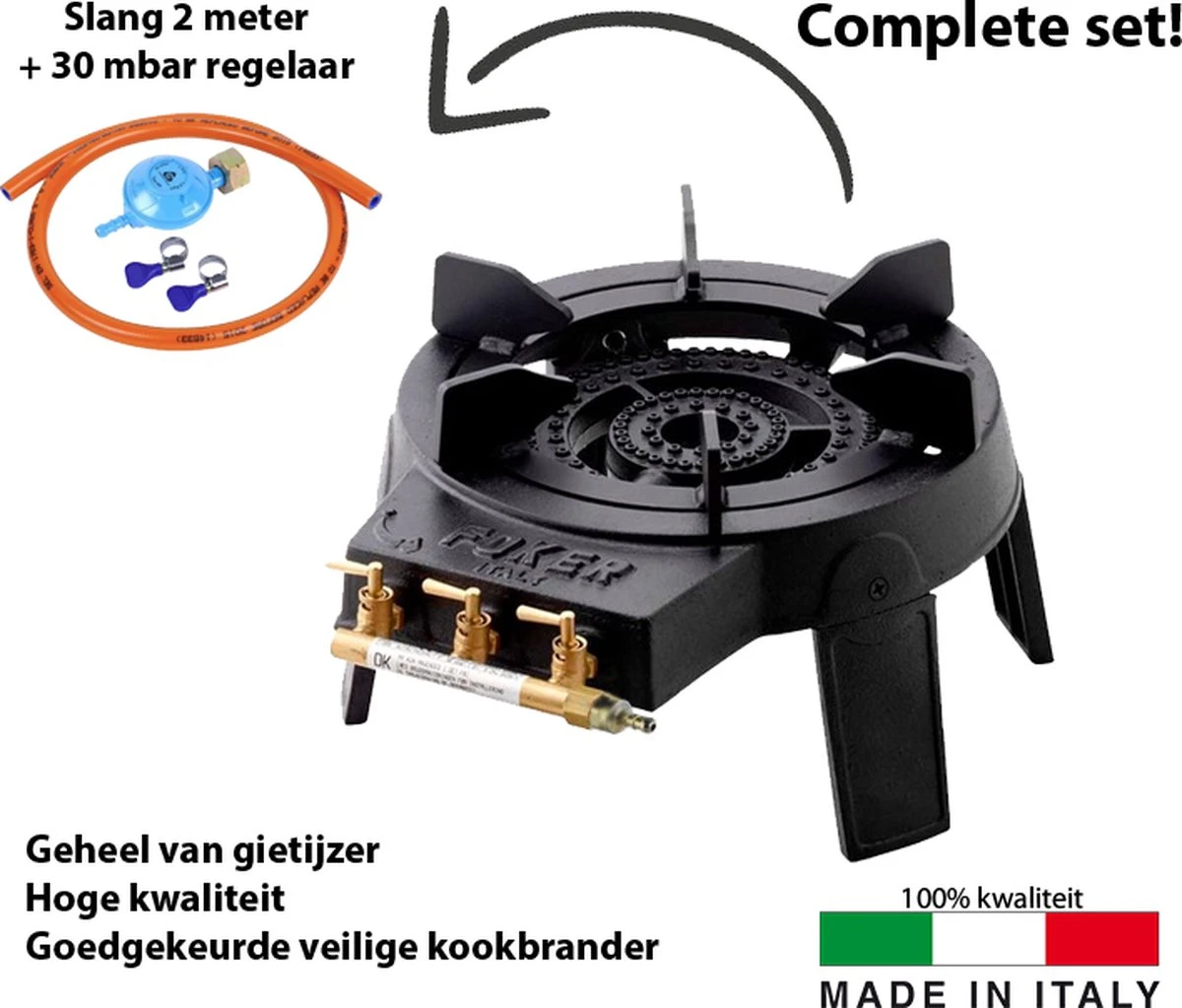 Foker Originele Wokbrander Set - Gietijzer - 3 Verschillende Kleppen - Met Uitneembare Ring Geschikt Voor Pannen En Wokken - Max 9,4kW - Propaan 3 Foker Originele Wokbrander Set - Gietijzer - 3 Verschillende Kleppen - Met Uitneembare Ring Geschikt Voor Pannen En Wokken - Max 9,4kW - Propaan