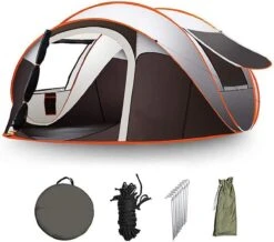 Fly Lab Luxe Pop Up Tent - Kampeer Tent - Grijs/Oranje - 4 Persoons -Buiten Kamperen Apparatuur 1200x1059