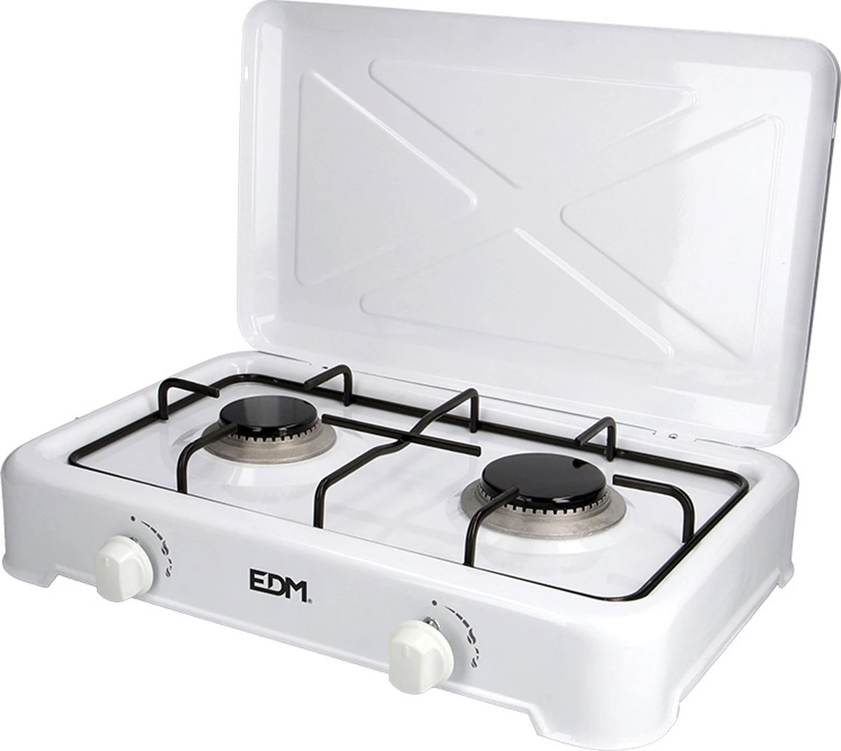 EDM 2-Pits Gaskooktoestel - Camping - Wit - 46x30x12 Cm 3 EDM 2-Pits Gaskooktoestel - Camping - Wit - 46x30x12 Cm