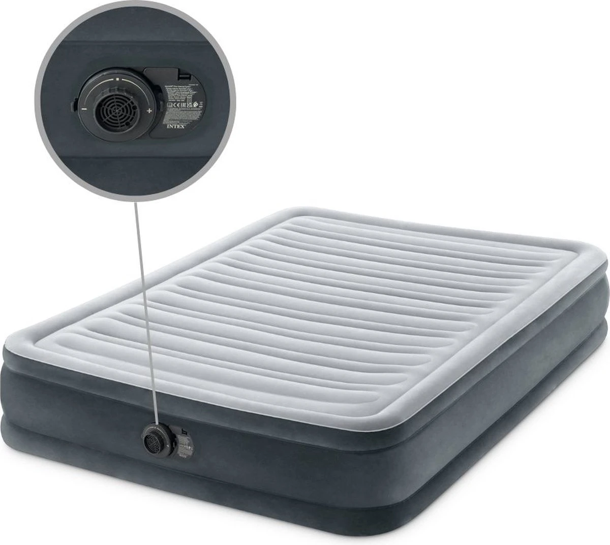 Intex Luchtbed - Twijfelaar - 137 X 191 X 33 Cm - Grijs - Met Ingebouwde Pomp, Hoeslaken Antraciet En Reparatieset 8 Intex Luchtbed - Twijfelaar - 137 X 191 X 33 Cm - Grijs - Met Ingebouwde Pomp, Hoeslaken Antraciet En Reparatieset - Afbeelding 6