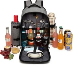 Kono Koeltas - Koelrugzak - Picknick - Picknicktas Met Flessenhouder - Koelrugtas Met Picknickkleed - Grijs (E6915 GY) -Buiten Kamperen Apparatuur 1200x1094 8