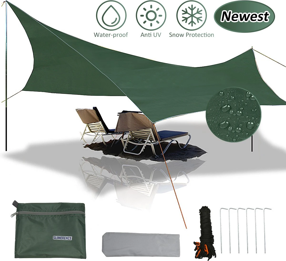 Merkloos BRGOOD Tarps - Shelter - Rechthoek - 240*220cm - Waterdicht - Met Scheerlijnen En Haringen - Geen Stokken - Voor Kamperen - Groen 6 Merkloos BRGOOD Tarps - Shelter - Rechthoek - 240*220cm - Waterdicht - Met Scheerlijnen En Haringen - Geen Stokken - Voor Kamperen - Groen - Afbeelding 4