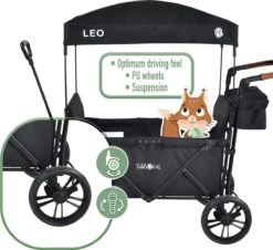 FableKids LEO X2 Lite Opvouwbare Handkar Met Dak Onyx Zwart -Buiten Kamperen Apparatuur 1200x1100 1