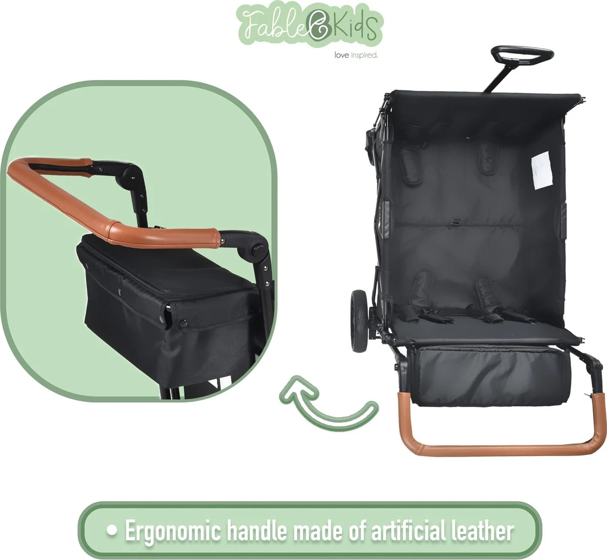 FableKids LEO X4Lite Opvouwbare Handkar Met Dak Onyx Zwart 4 FableKids LEO X4Lite Opvouwbare Handkar Met Dak Onyx Zwart - Afbeelding 2