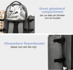 Kono Koeltas - Koelrugzak - Picknick - Picknicktas Met Flessenhouder - Koelrugtas Met Picknickkleed - Grijs (E6915 GY) -Buiten Kamperen Apparatuur 1200x1145 4