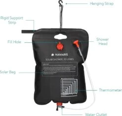 Navaris Campingdouche Op Zonne-energie - 20 Liter - Verwarmbare Camping Douchezak Met Douchekop, Slang En Kraan - Ideaal Voor Reizen En Kamperen -Buiten Kamperen Apparatuur 1200x1146 5