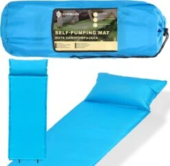 Springos Slaapmat | Zelfopblazend | 186 Cm | Inclusief Hoes & Hoofdkussen | Lichtblauw -Buiten Kamperen Apparatuur 1200x1175