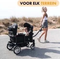 Deryan Luxe Sandy Bolderkar - Duo Buggy - Tandem Buggy - Opvouwbaar - Inklapbare Bolderwagen - Duo Kinderwagen - Zwart -Buiten Kamperen Apparatuur 1200x1176 5
