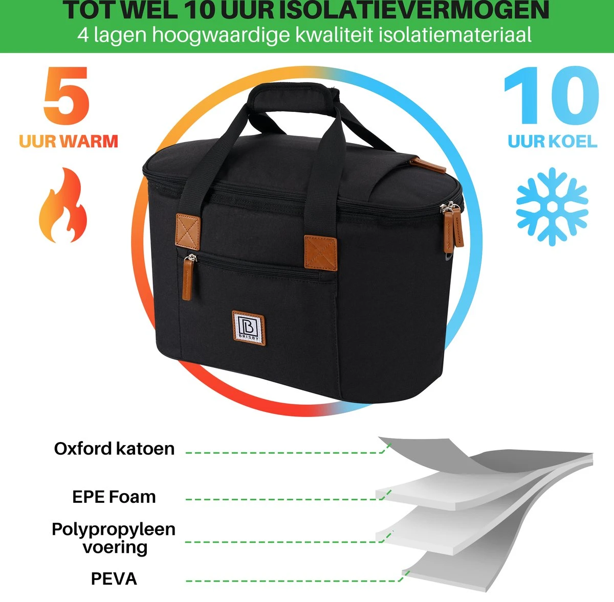 Brisby 4 Laags Geïsoleerde Koeltas - Boodschappentas 21 Liter - Zwart 8 Brisby 4 Laags Geïsoleerde Koeltas - Boodschappentas 21 Liter - Zwart - Afbeelding 6