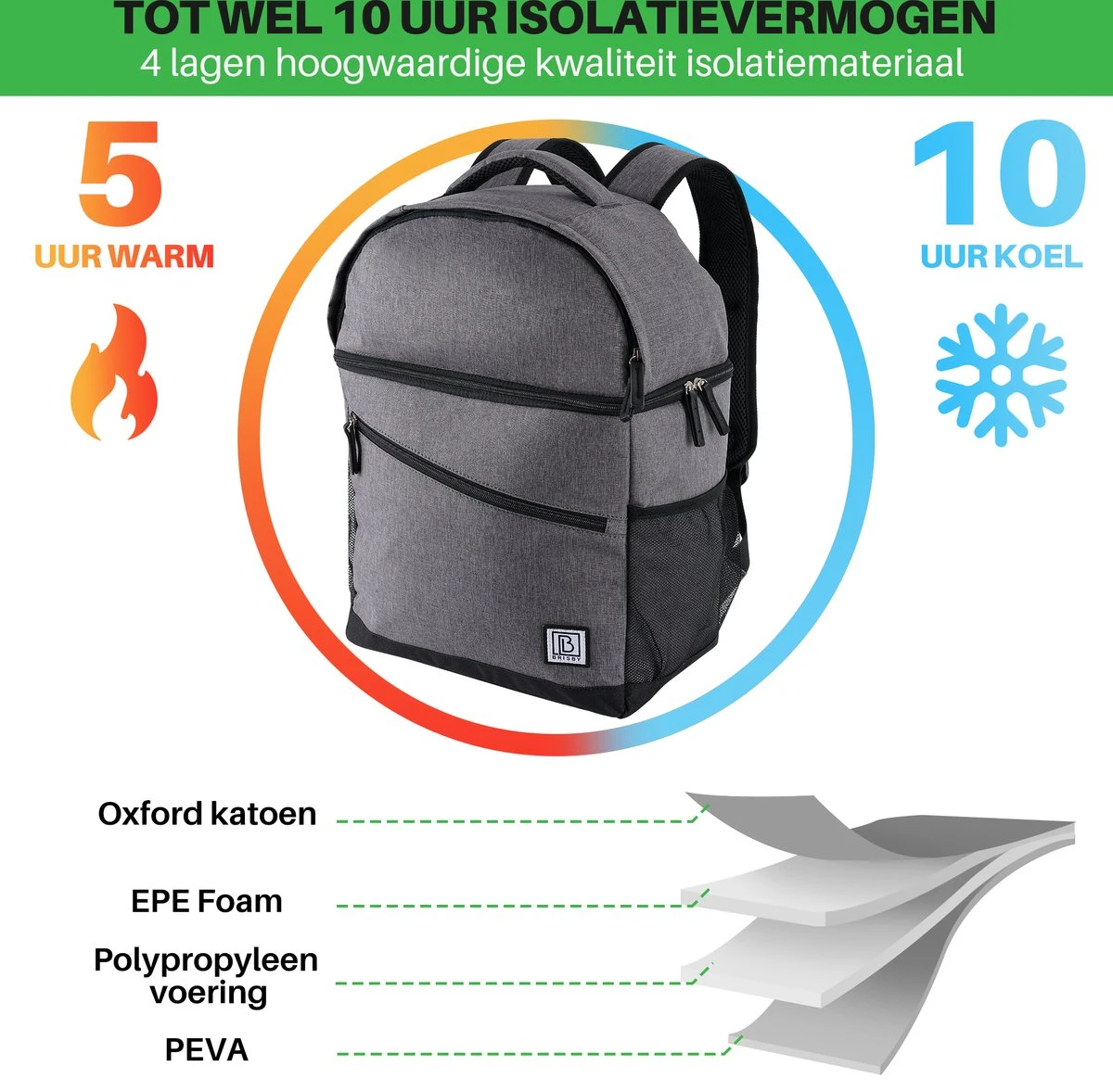Brisby 4 Laags Geïsoleerde Koeltas Rugzak - 25 Liter - Met Handige Vakken Voor Bestek En Essentials - Waterafstotend Materiaal - Donkergrijs 9 Brisby 4 Laags Geïsoleerde Koeltas Rugzak - 25 Liter - Met Handige Vakken Voor Bestek En Essentials - Waterafstotend Materiaal - Donkergrijs - Afbeelding 7