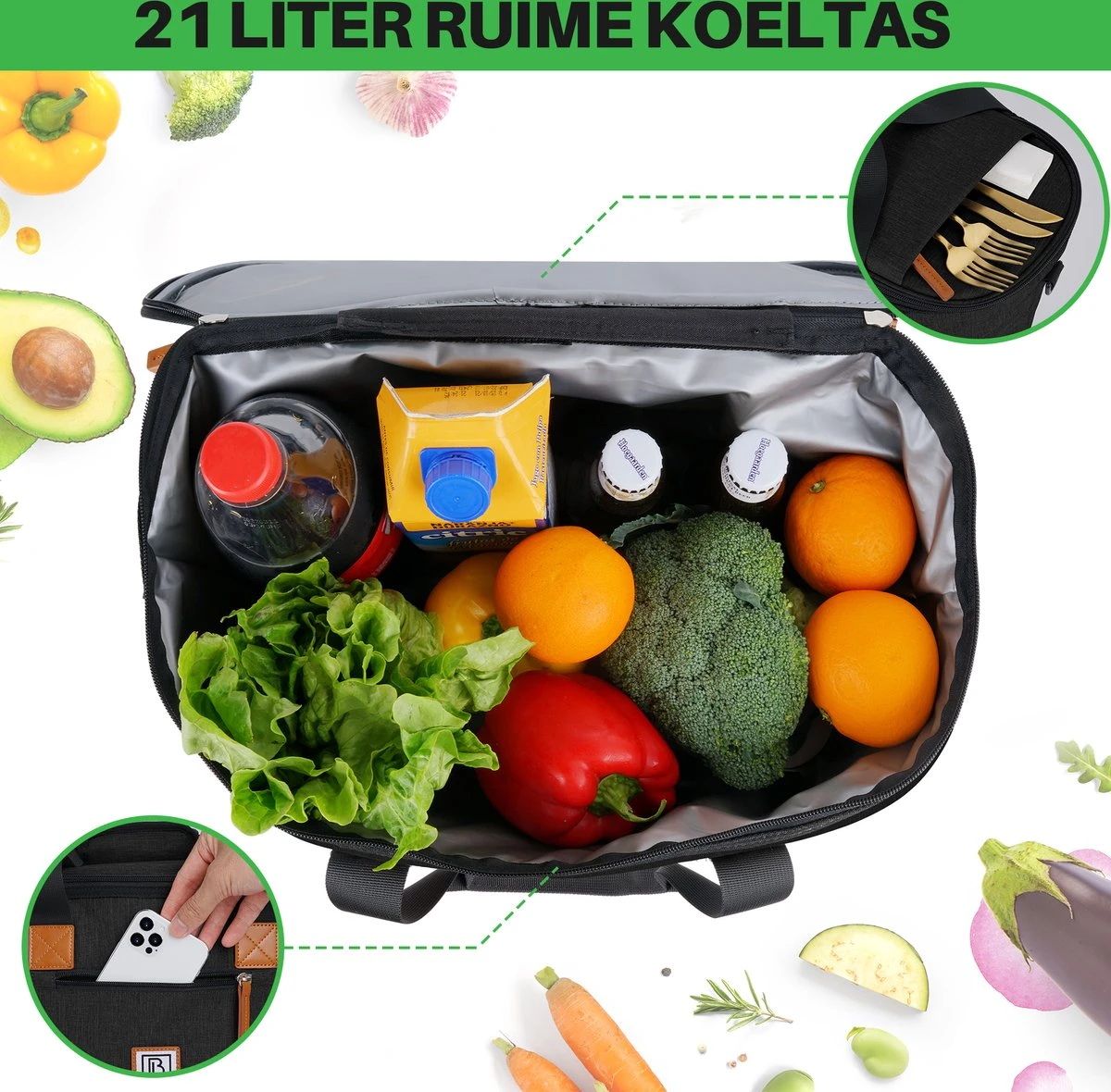 Brisby 4 Laags Geïsoleerde Koeltas - Boodschappentas 21 Liter - Zwart 5 Brisby 4 Laags Geïsoleerde Koeltas - Boodschappentas 21 Liter - Zwart - Afbeelding 3