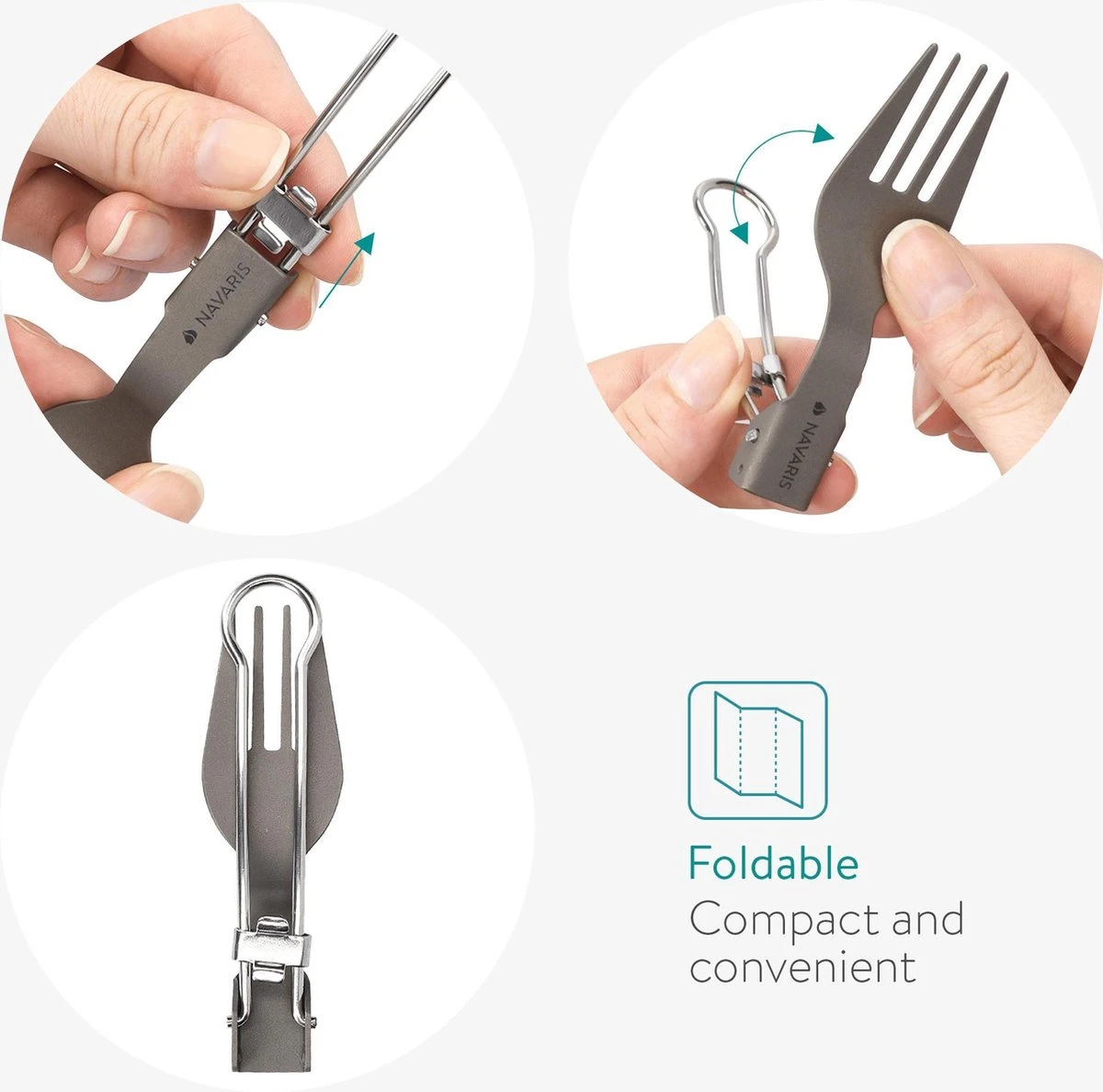 Navaris Campingbestek Van Titanium - Set Met Vork, Mes En Lepel - Inklapbaar - Bestekset Voor Onderweg - Inclusief Karabijnhaak En Bewaarzakje 13 Navaris Campingbestek Van Titanium - Set Met Vork, Mes En Lepel - Inklapbaar - Bestekset Voor Onderweg - Inclusief Karabijnhaak En Bewaarzakje - Afbeelding 11