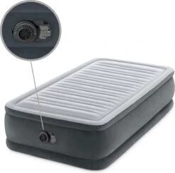 Intex Luchtbed - 1-Persoons - 99 X 191 X 46 Cm - Grijs - Met Ingebouwde Pomp, Hoeslaken Zwart En Reparatieset -Buiten Kamperen Apparatuur 1200x1190 3