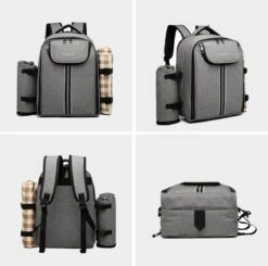 Kono Koeltas - Koelrugzak - Picknick - Picknicktas Met Flessenhouder - Koelrugtas Met Picknickkleed - Grijs (E6915 GY) -Buiten Kamperen Apparatuur 1200x1191 12