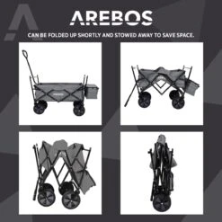 AREBOS Handwagen Vouwbare Dak Handwagen Vouwbare Trolley Uitrustingswagen Grijs -Buiten Kamperen Apparatuur 1200x1200 1066