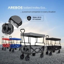 AREBOS Handwagen Vouwbare Dak Handwagen Vouwbare Trolley Uitrustingswagen Grijs -Buiten Kamperen Apparatuur 1200x1200 1067
