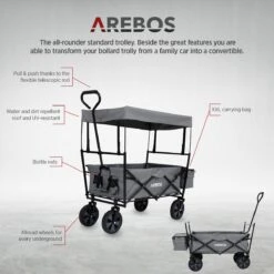 AREBOS Handwagen Vouwbare Dak Handwagen Vouwbare Trolley Uitrustingswagen Grijs -Buiten Kamperen Apparatuur 1200x1200 1070