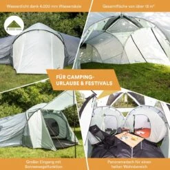 Skandika Bern 4 Koepeltent - Koepeltent - Tenten - 4 Persoons Kampeertent Met Panoramisch Dakraam, 2 Slaapcabines, Grondzeil, 210 Cm Stahoogte, Waterdicht, 4000 Mm Waterkolom - Grote Outdoor Familie Tent, Kampeertent - Grijs -Buiten Kamperen Apparatuur 1200x1200 114