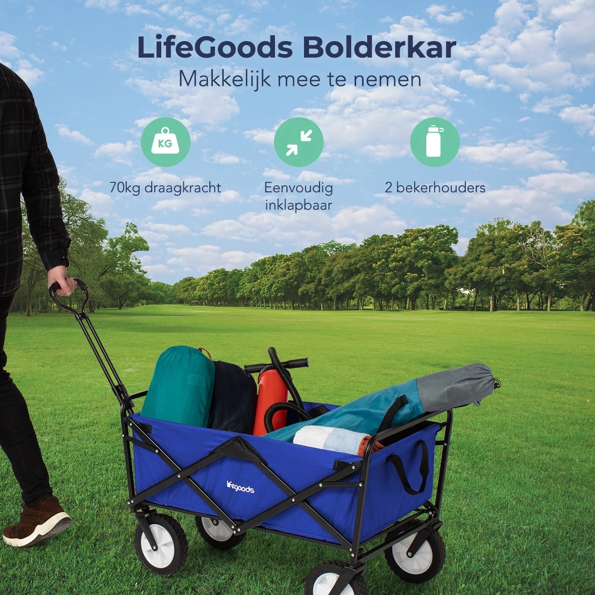 LifeGoods Bolderkar - Opvouwbaar - Draaibare Wielen - 2 Standen - 70KG Draagkracht - Blauw 4 LifeGoods Bolderkar - Opvouwbaar - Draaibare Wielen - 2 Standen - 70KG Draagkracht - Blauw - Afbeelding 2