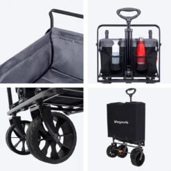 LifeGoods Bolderkar - Opvouwbaar - Tot 120KG - 103L - Extra Draagtas En Duwstang - Wasbaar Polyester - 98x45cm - Zwart/Grijs -Buiten Kamperen Apparatuur 1200x1200 1186