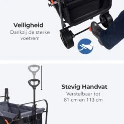LifeGoods Bolderkar - Opvouwbaar - Tot 120KG - 103L - Extra Draagtas En Duwstang - Wasbaar Polyester - 98x45cm - Zwart/Grijs -Buiten Kamperen Apparatuur 1200x1200 1190