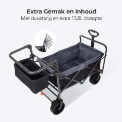 LifeGoods Bolderkar - Opvouwbaar - Tot 120KG - 103L - Extra Draagtas En Duwstang - Wasbaar Polyester - 98x45cm - Zwart/Grijs -Buiten Kamperen Apparatuur 1200x1200 1191