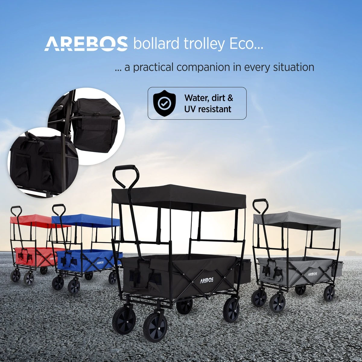 AREBOS Handwagen Vouwbare Dak Handwagen Vouwbare Trolley Uitrustingswagen Zwart 4 AREBOS Handwagen Vouwbare Dak Handwagen Vouwbare Trolley Uitrustingswagen Zwart - Afbeelding 2