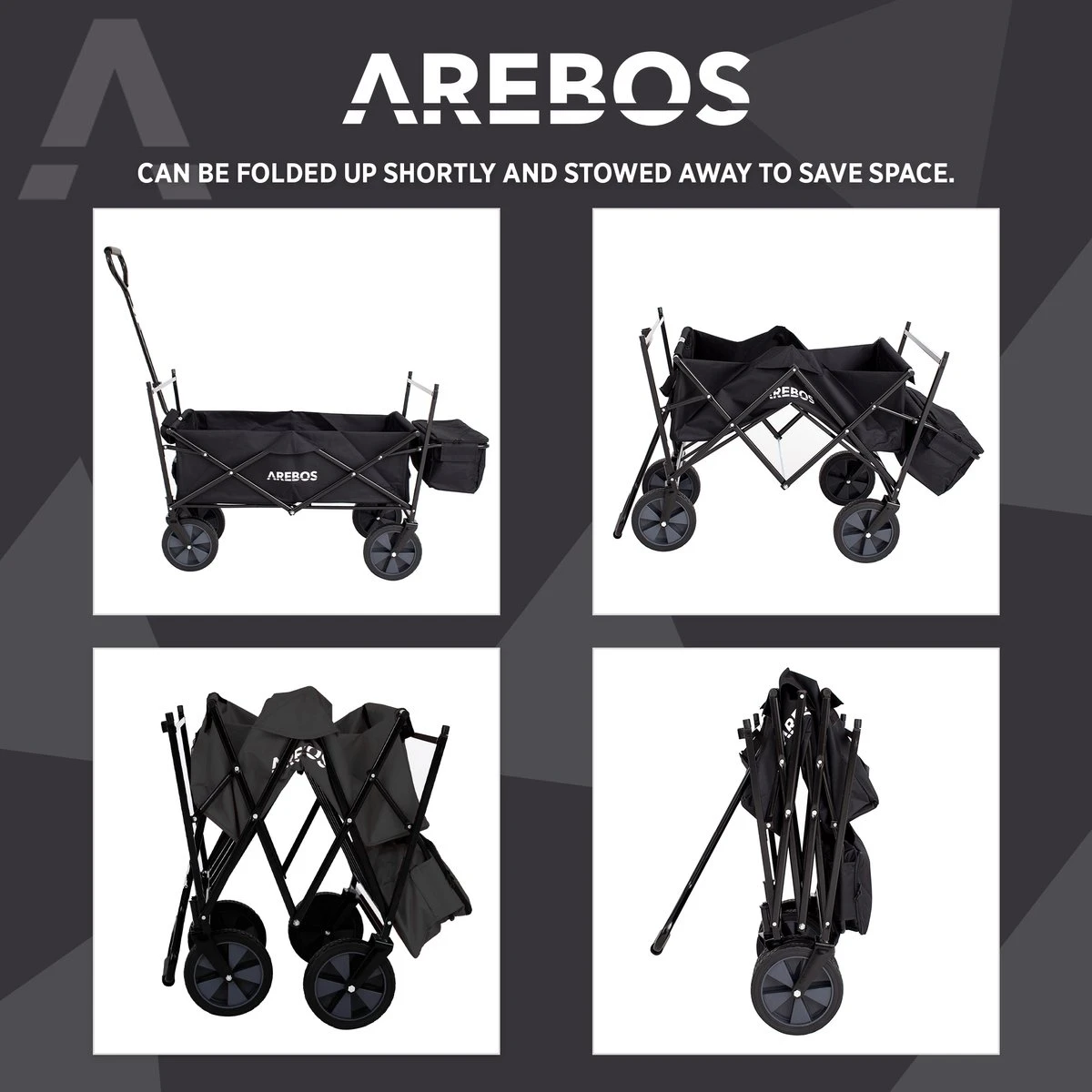 AREBOS Handwagen Vouwbare Dak Handwagen Vouwbare Trolley Uitrustingswagen Zwart 5 AREBOS Handwagen Vouwbare Dak Handwagen Vouwbare Trolley Uitrustingswagen Zwart - Afbeelding 3