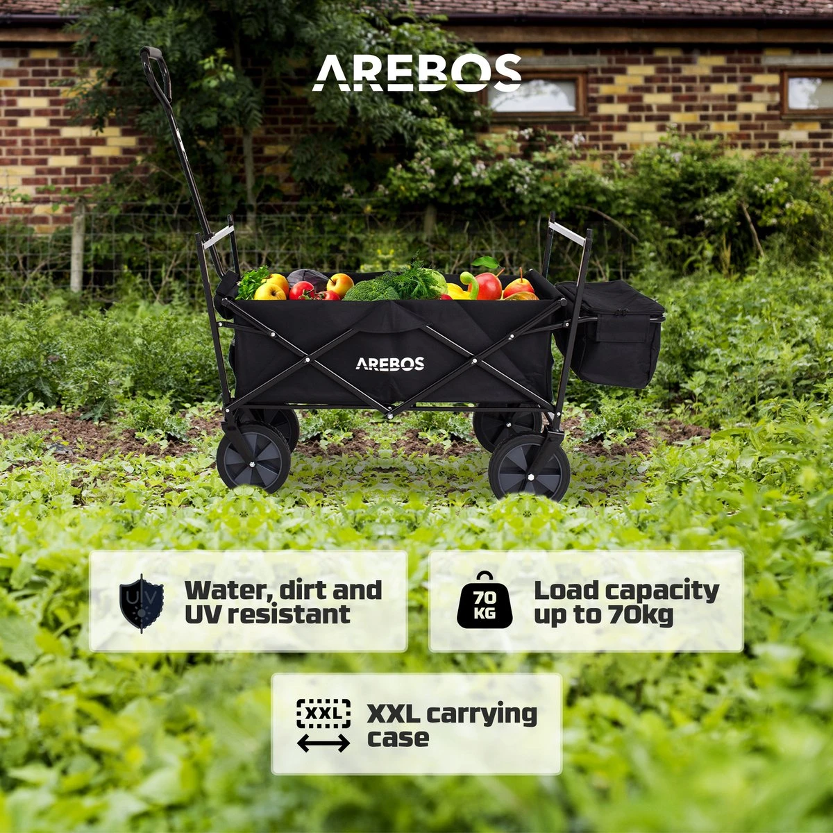 AREBOS Handwagen Vouwbare Dak Handwagen Vouwbare Trolley Uitrustingswagen Zwart 10 AREBOS Handwagen Vouwbare Dak Handwagen Vouwbare Trolley Uitrustingswagen Zwart - Afbeelding 8