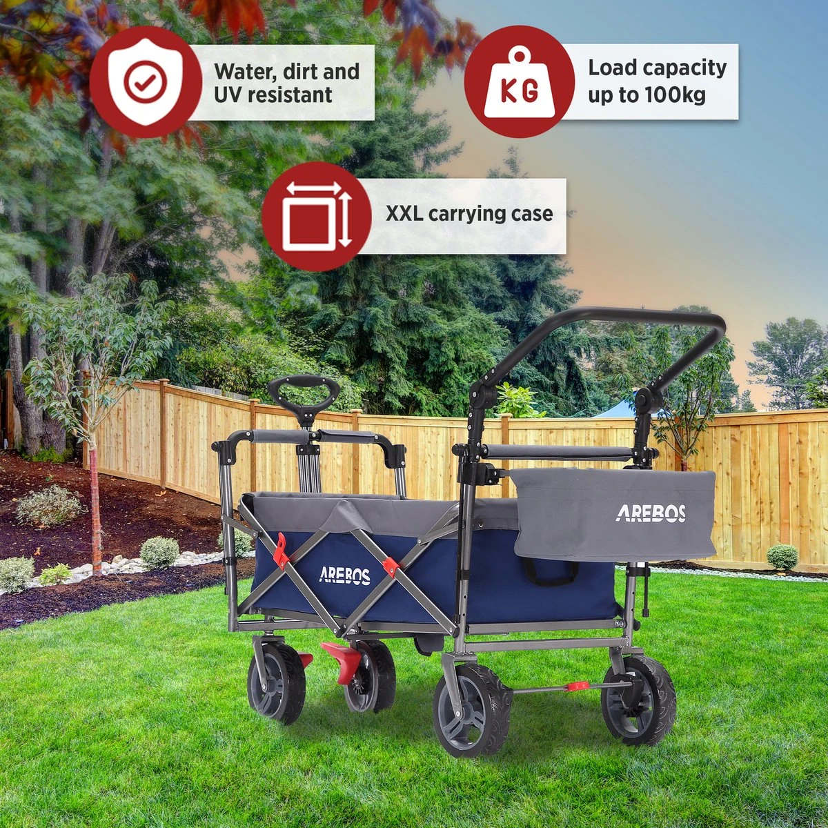 AREBOS Premium Steekwagen Met Dak Opvouwbare Tuinkar Handkar Bolderkar Blauw / Grijs 5 AREBOS Premium Steekwagen Met Dak Opvouwbare Tuinkar Handkar Bolderkar Blauw / Grijs - Afbeelding 3